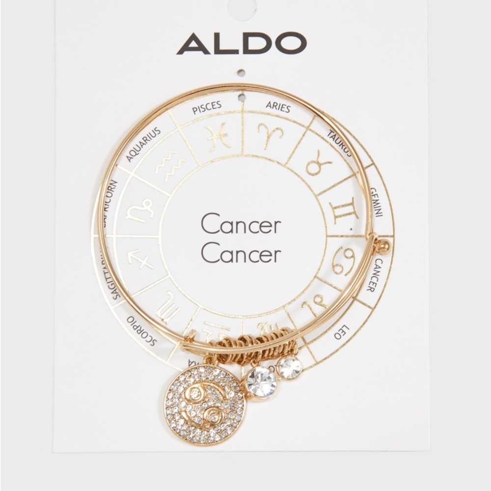 Aldo NWT cancer charm gold rhinestone bangle bracelet